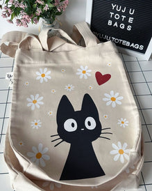 Canvas Tote Bag: cat&flowers